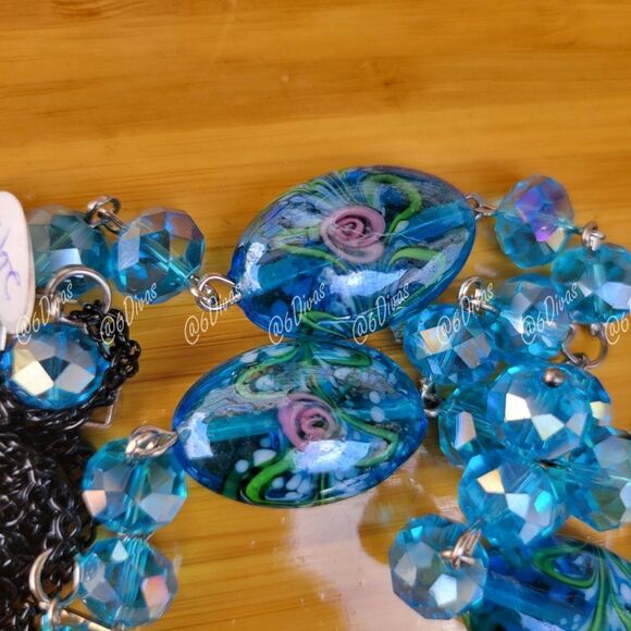 Long Blue Glass Bead Necklace - Picture 6 of 7